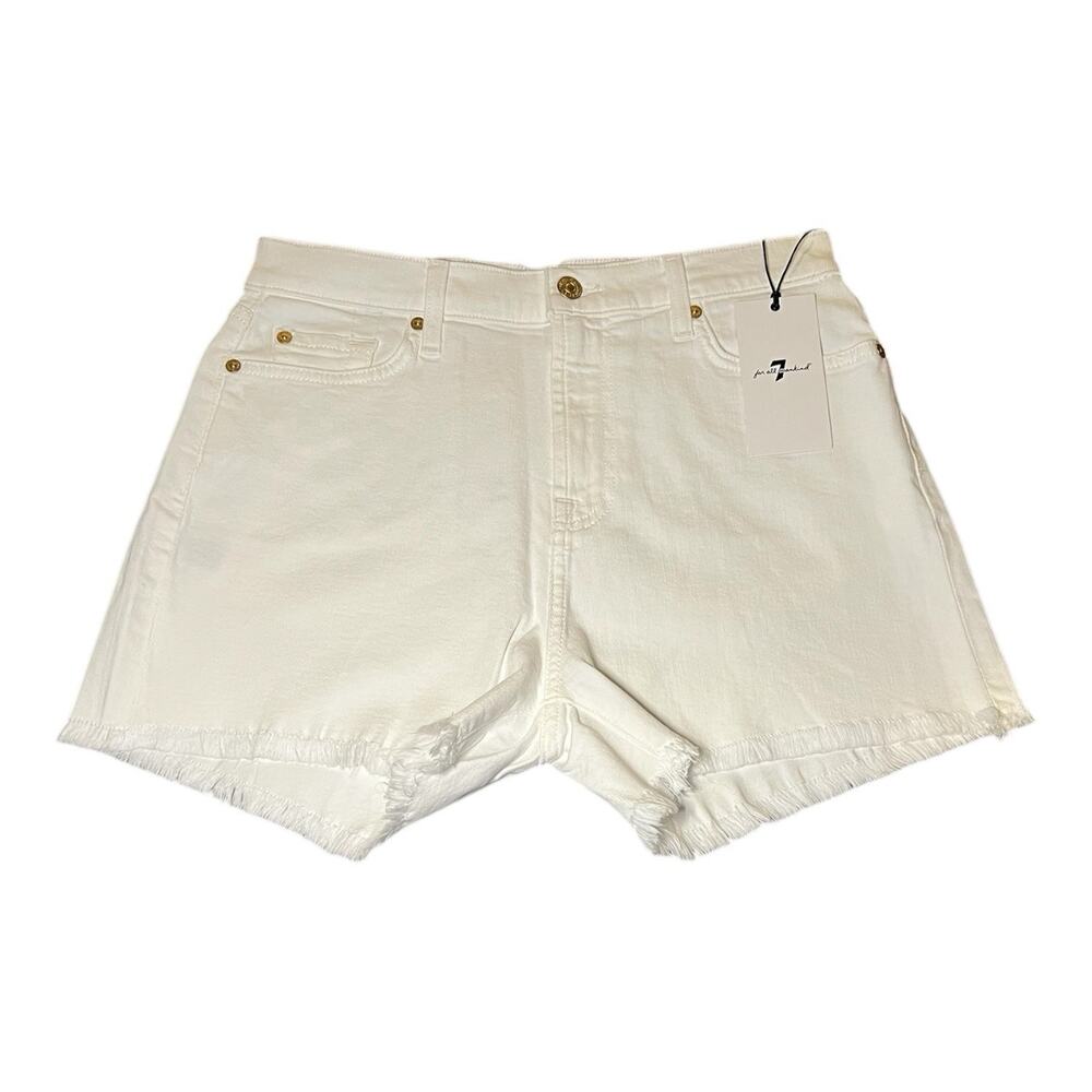 7 FOR ALL MANKIND Womens White Jean‎ Shorts 28 High Rise Cut-Off Frayed Hem NWT